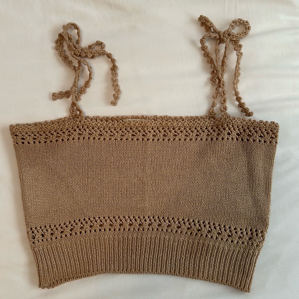 Storia Beige Knit Crop Tank Size SM